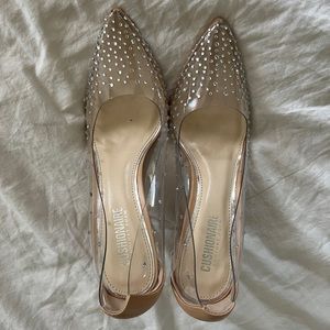 Cushionaire Nude/Clear gemstone heels